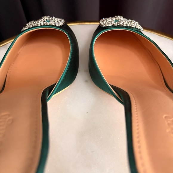 Huntress Green Satin Mules with Rhinestone Accent | 8.5 - Picture 5 of 9
